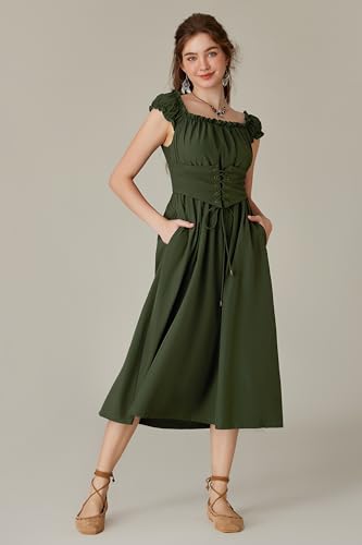 Women's Scarlet Cottagecore Corset Dress with Pockets Midi Summer