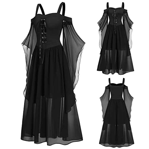 Fairy Dress for Women Renaissance Medieval Gothic Dress Cold Shoulder Butterfly Sleeve Maxi Dress Steampunk Clothes