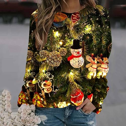 fartey 2024 Womens Ugly Christmas Sweaters Funny Cute Xmas Tree Reindeer Snowman Tops Long Sleeve Crewneck Sweatshirts