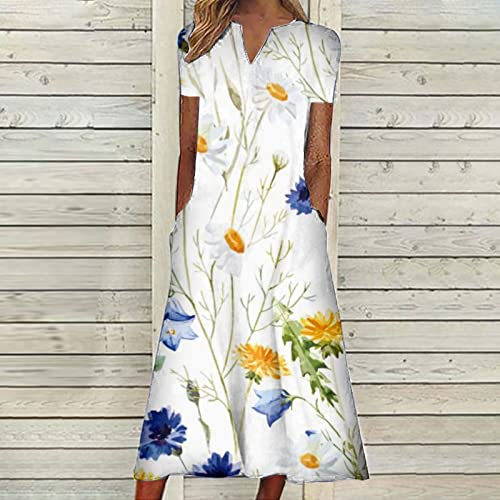 Fartey Cotton Floral Print Boho Dress for Women Summer