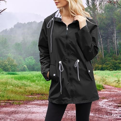 Womens Rain Coat Waterproof Active Outdoor Rain Jacket Lightweight Zip Up Summer Fall Raincoat Windbreaker With Hood